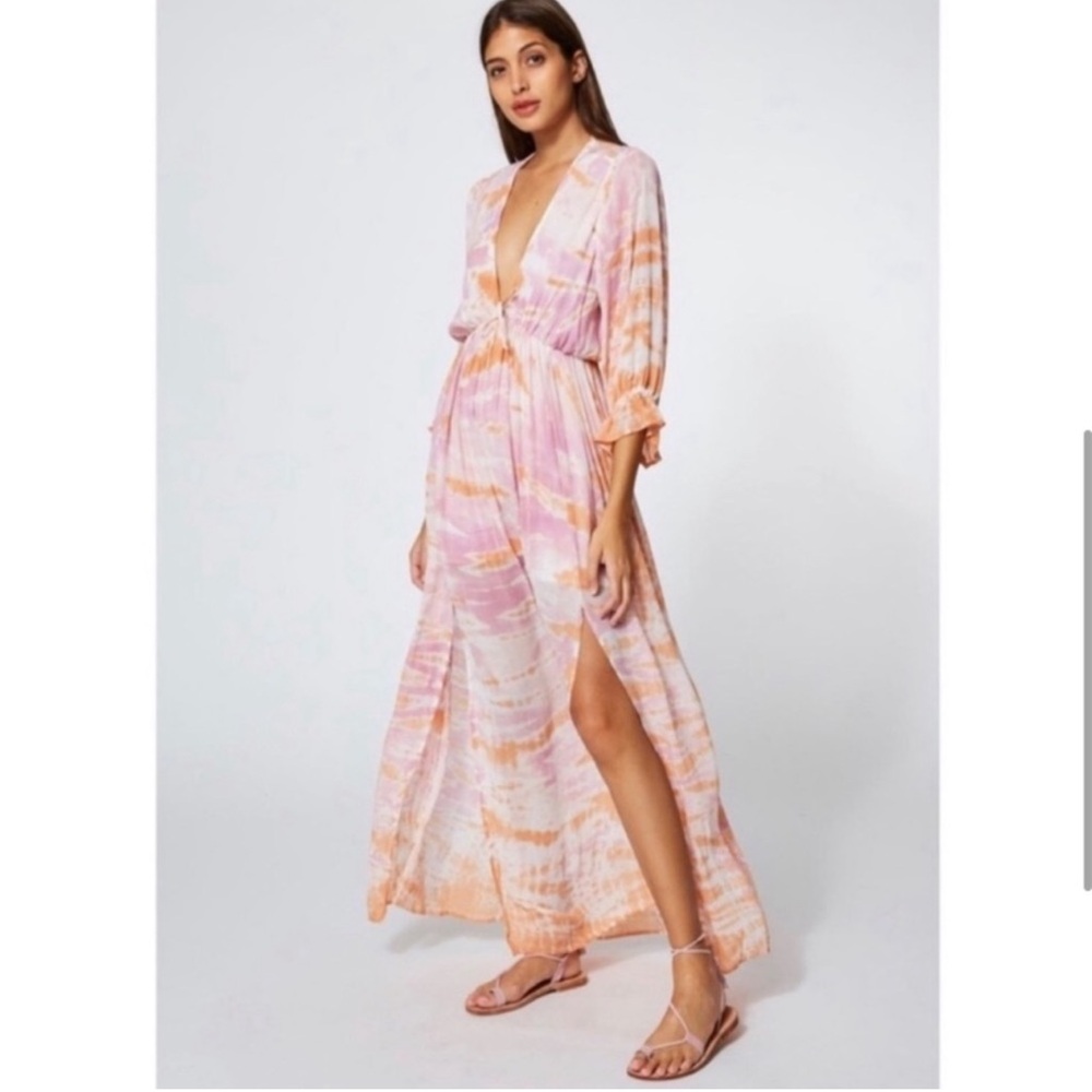 NWOT Young Fabulous & Broke orange and purple tie dye maxi dress size medium
